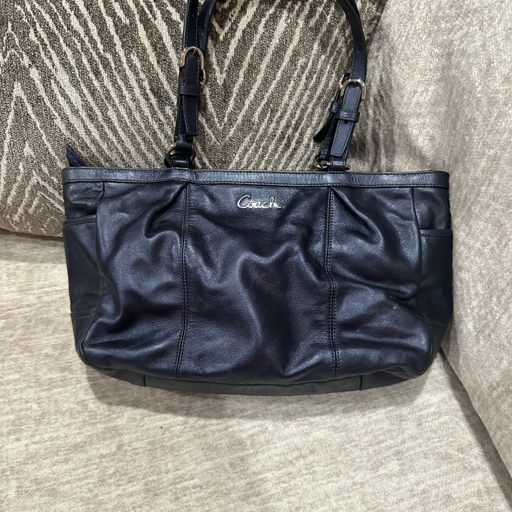 Coach Navy Leather Tote Bag